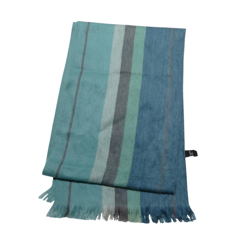 Shupaca Scarf Womens One Size Blue Green Stripe Alpaca Fringe Ecuador Handmade